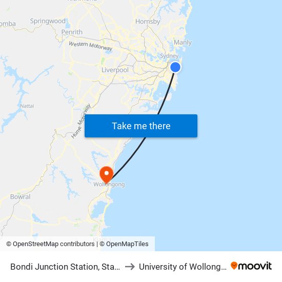 Bondi Junction Station, Stand G to University of Wollongong map
