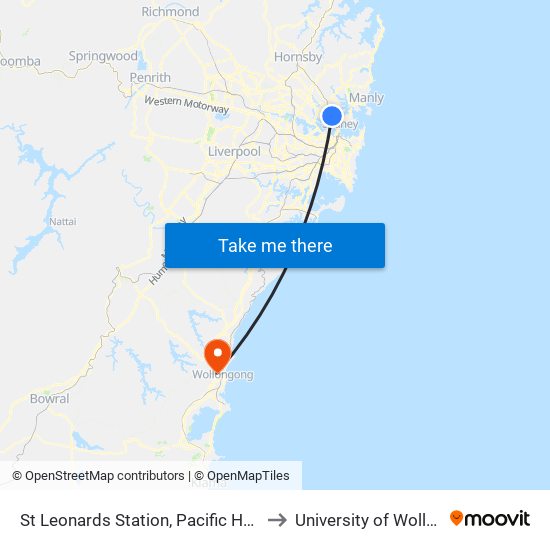 St Leonards Station, Pacific Hwy, Stand B to University of Wollongong map