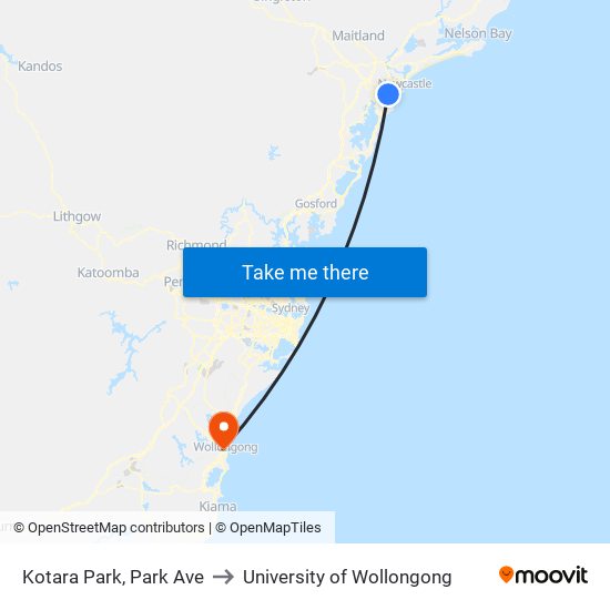 Kotara Park, Park Ave to University of Wollongong map