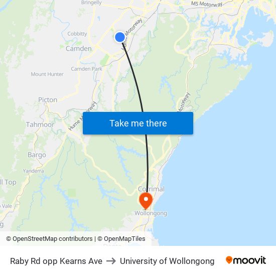 Raby Rd opp Kearns Ave to University of Wollongong map