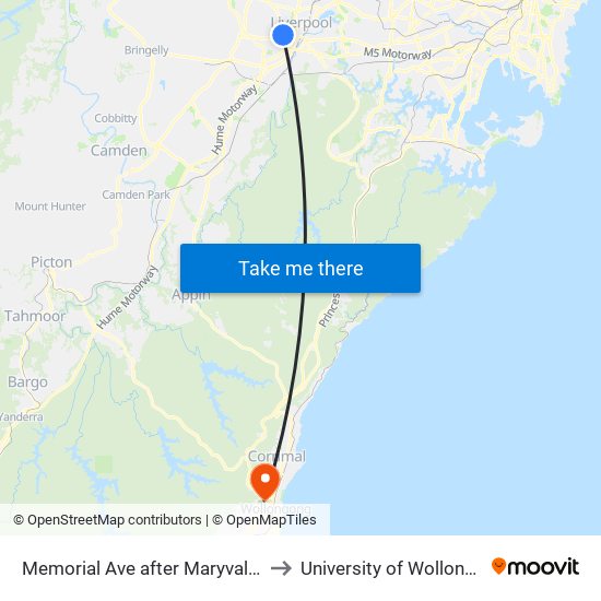 Memorial Ave after Maryvale Ave to University of Wollongong map