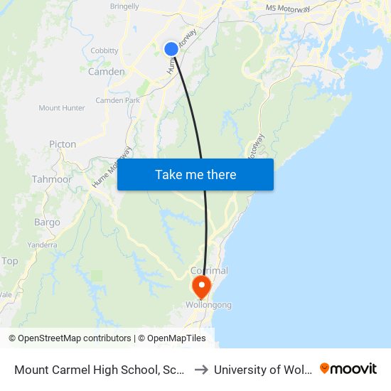 Mount Carmel High School, School Grounds to University of Wollongong map