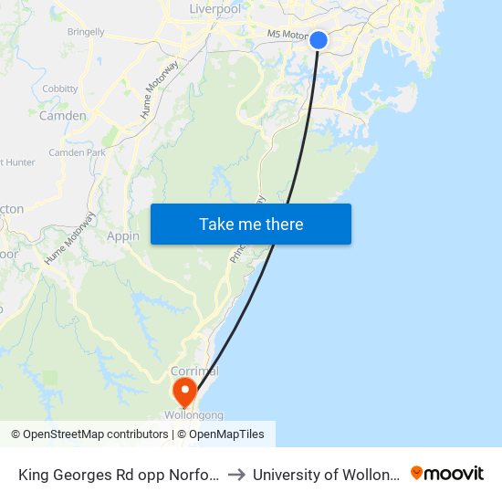 King Georges Rd opp Norfolk Ave to University of Wollongong map