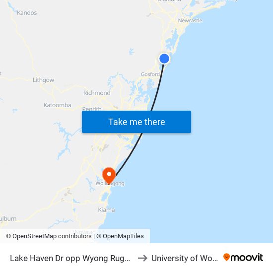 Lake Haven Dr opp Wyong Rugby League Club to University of Wollongong map