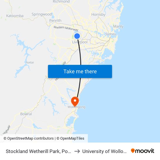 Stockland Wetherill Park, Polding St to University of Wollongong map