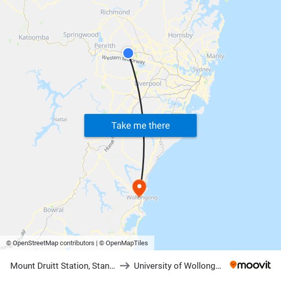 Mount Druitt Station, Stand F to University of Wollongong map