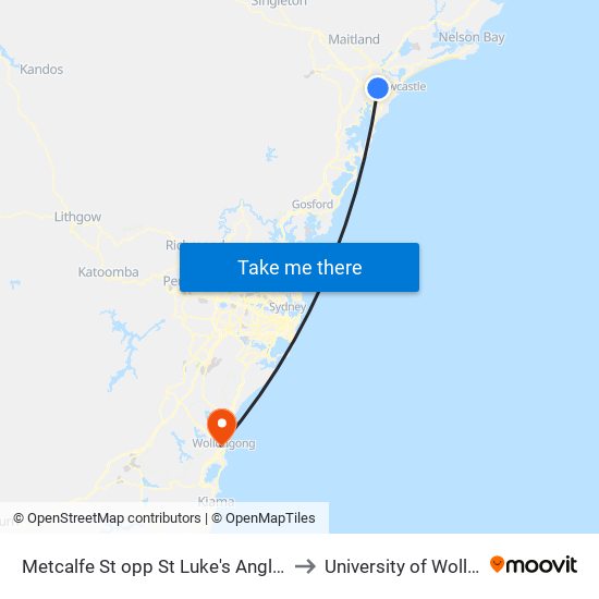 Metcalfe St opp St Luke's Anglican Church to University of Wollongong map