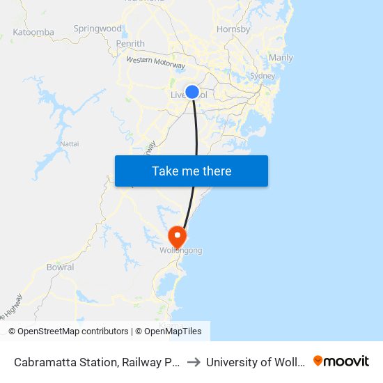 Cabramatta Station, Railway Pde, Stand A to University of Wollongong map