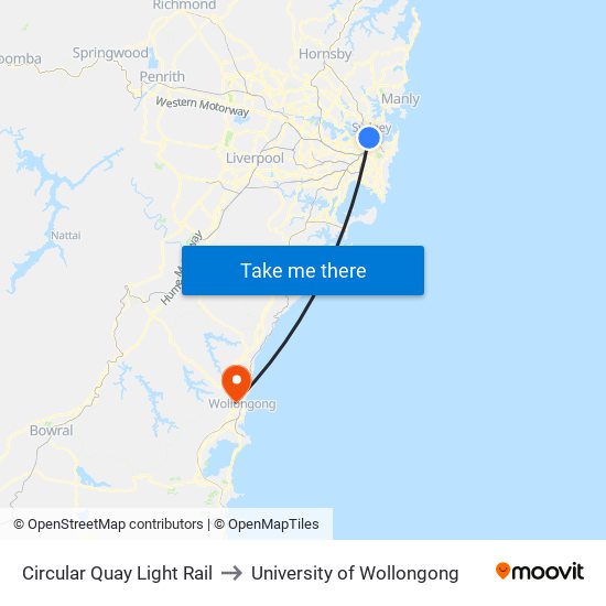 Circular Quay Light Rail to University of Wollongong map