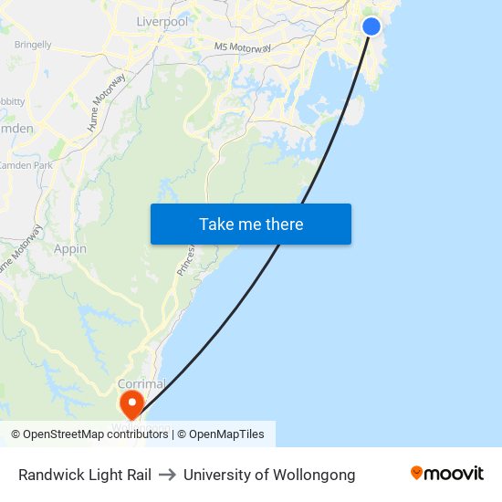 Randwick Light Rail to University of Wollongong map