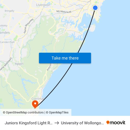Juniors Kingsford Light Rail to University of Wollongong map