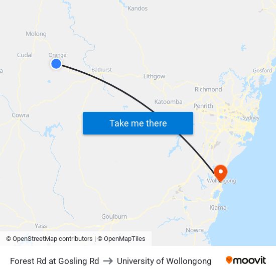 Forest Rd at Gosling Rd to University of Wollongong map