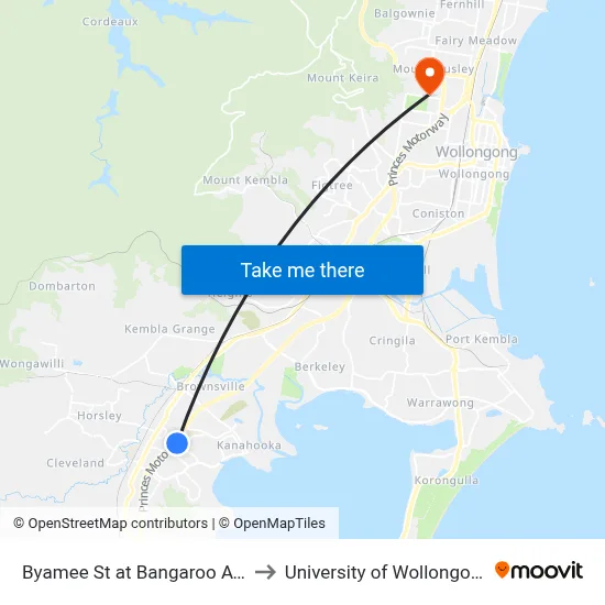 Byamee St at Bangaroo Ave to University of Wollongong map