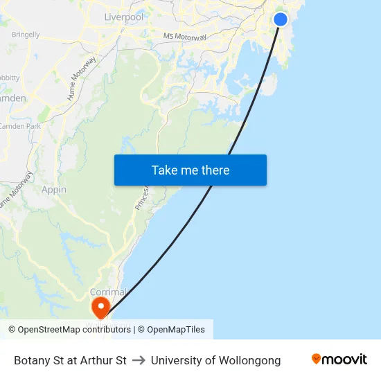 Botany St at Arthur St to University of Wollongong map