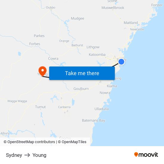 Sydney to Young map