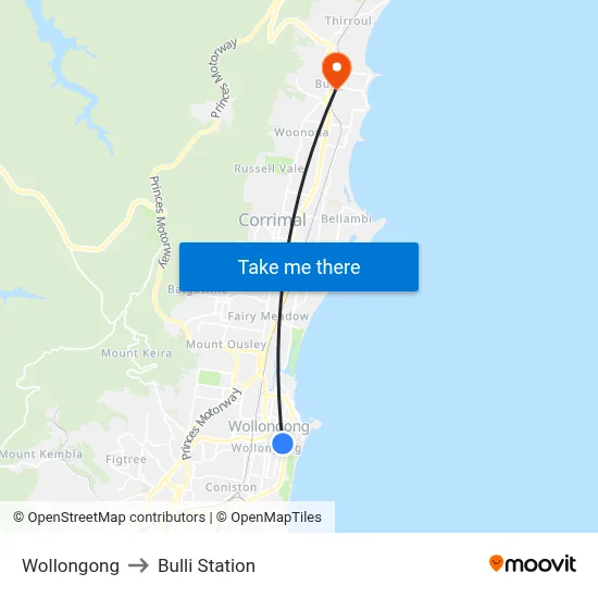 Wollongong to Bulli Station map