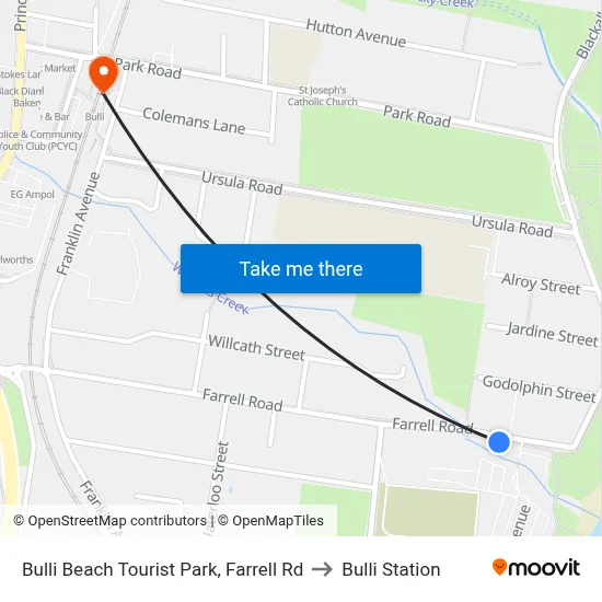 Bulli Beach Tourist Park, Farrell Rd to Bulli Station map
