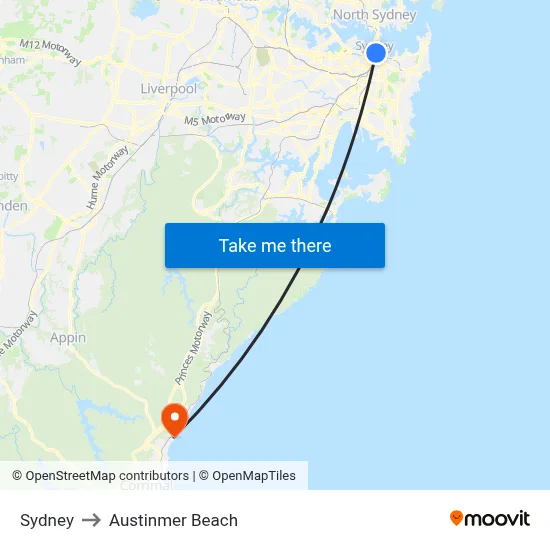 Sydney to Austinmer Beach map