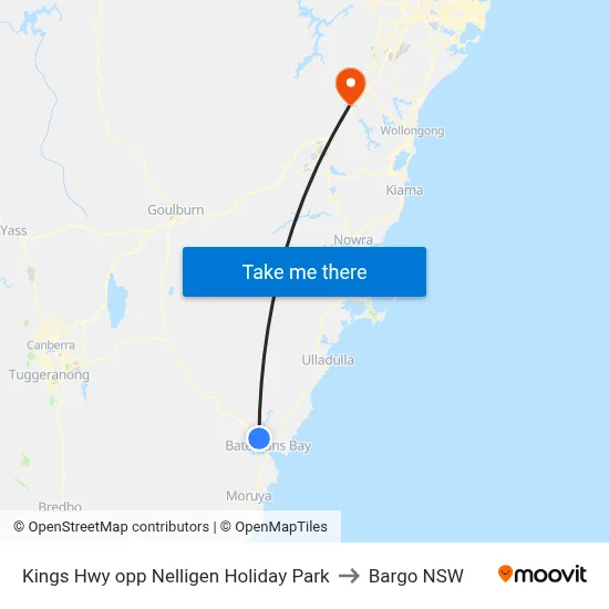 Kings Hwy opp Nelligen Holiday Park to Bargo NSW map