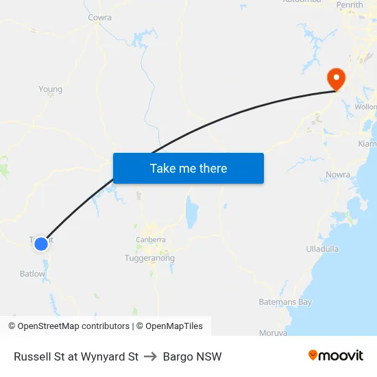 Russell St at Wynyard St to Bargo NSW map