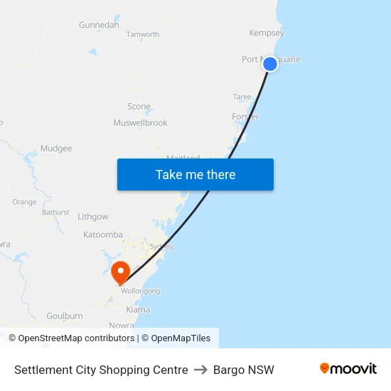 Settlement City Shopping Centre to Bargo NSW map