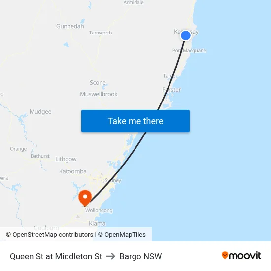 Queen St at Middleton St to Bargo NSW map