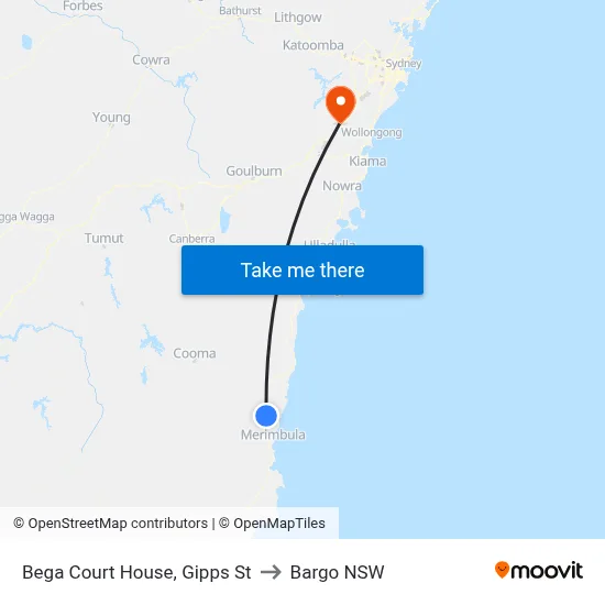 Bega Court House, Gipps St to Bargo NSW map