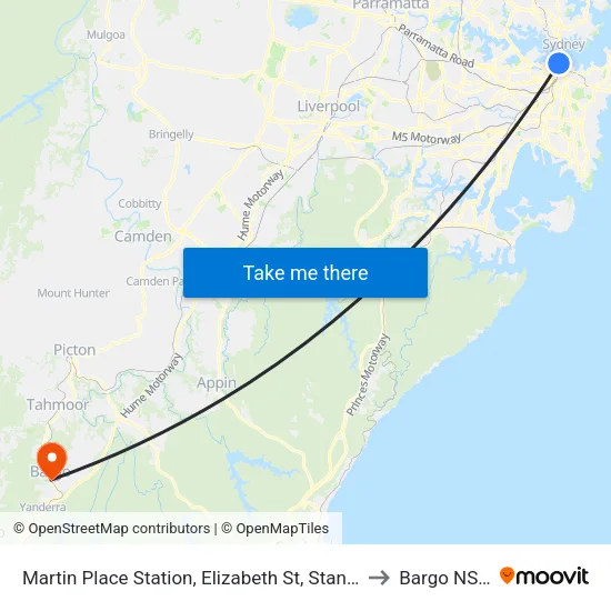 Martin Place Station, Elizabeth St, Stand C to Bargo NSW map