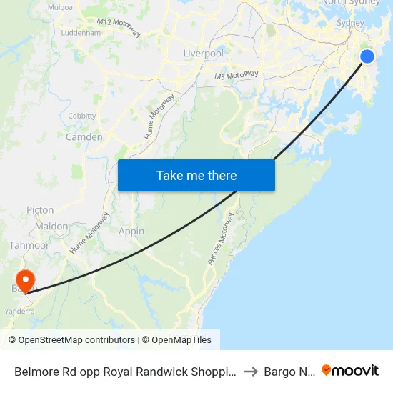 Belmore Rd opp Royal Randwick Shopping Centre to Bargo NSW map