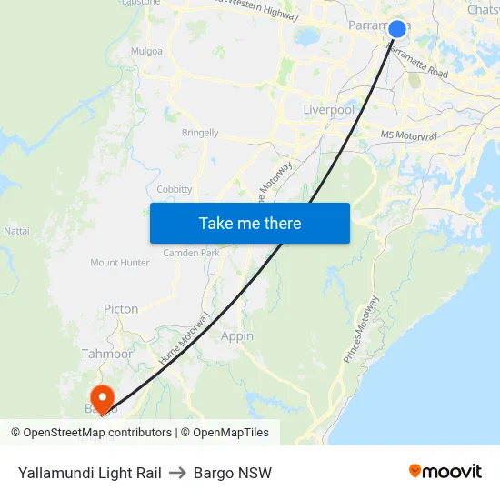Yallamundi Light Rail to Bargo NSW map