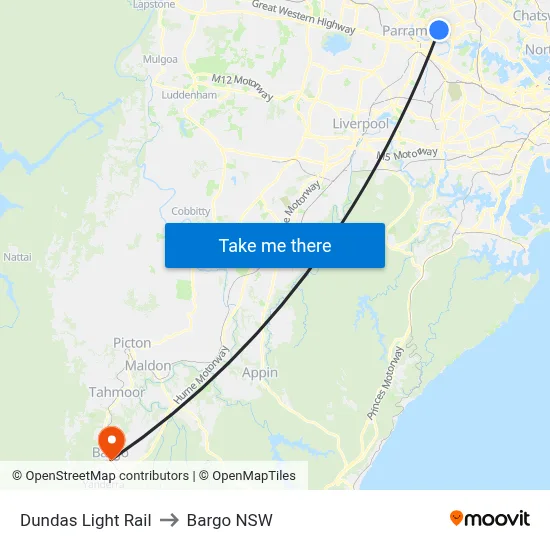 Dundas Light Rail to Bargo NSW map