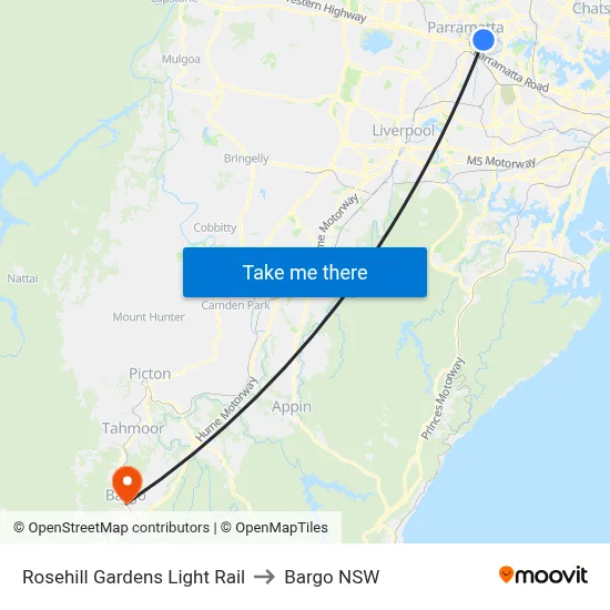 Rosehill Gardens Light Rail to Bargo NSW map