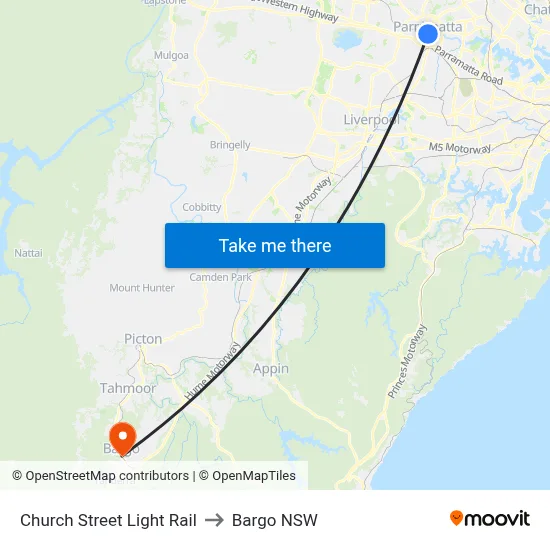 Church Street Light Rail to Bargo NSW map