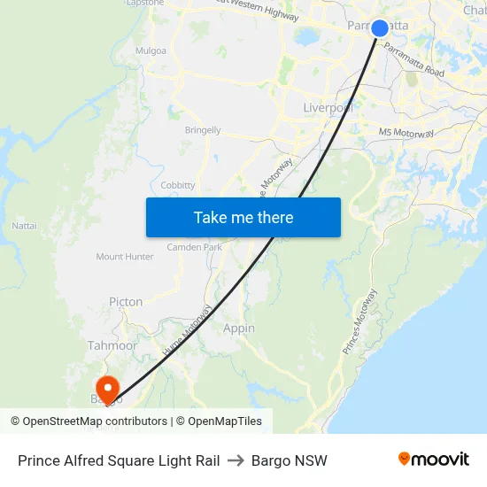 Prince Alfred Square Light Rail to Bargo NSW map