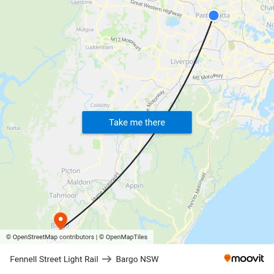 Fennell Street Light Rail to Bargo NSW map