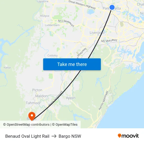 Benaud Oval Light Rail to Bargo NSW map
