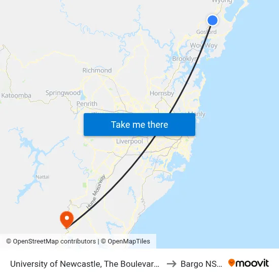 University of Newcastle, The Boulevarde to Bargo NSW map
