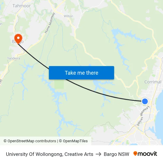 University Of Wollongong, Creative Arts to Bargo NSW map