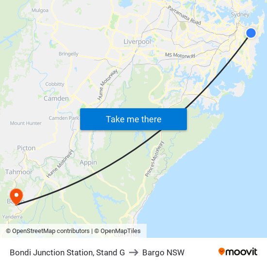 Bondi Junction Station, Stand G to Bargo NSW map