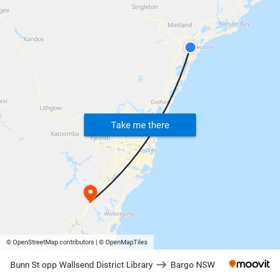 Bunn St opp Wallsend District Library to Bargo NSW map