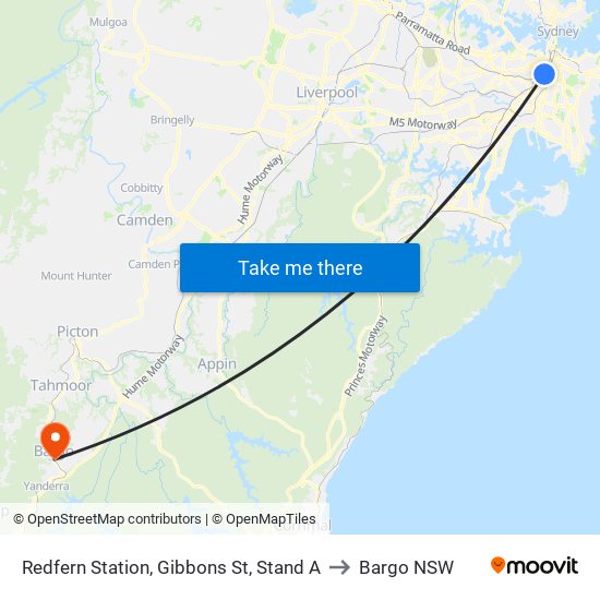 Redfern Station, Gibbons St, Stand A to Bargo NSW map