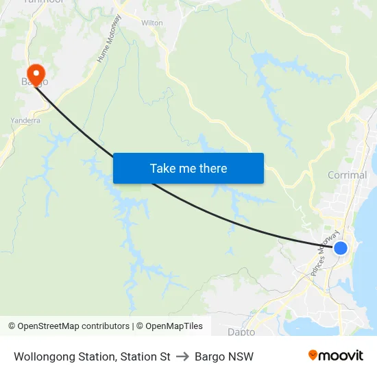 Wollongong Station, Station St to Bargo NSW map