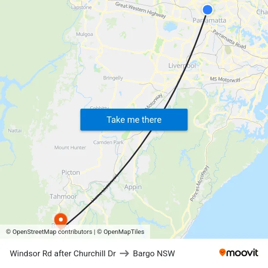 Windsor Rd after Churchill Dr to Bargo NSW map