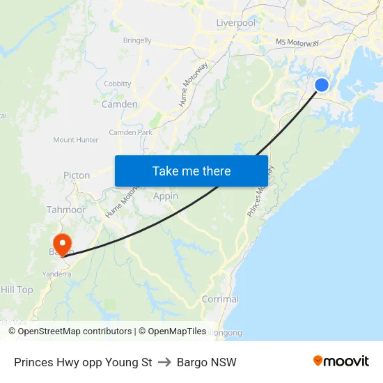 Princes Hwy opp Young St to Bargo NSW map