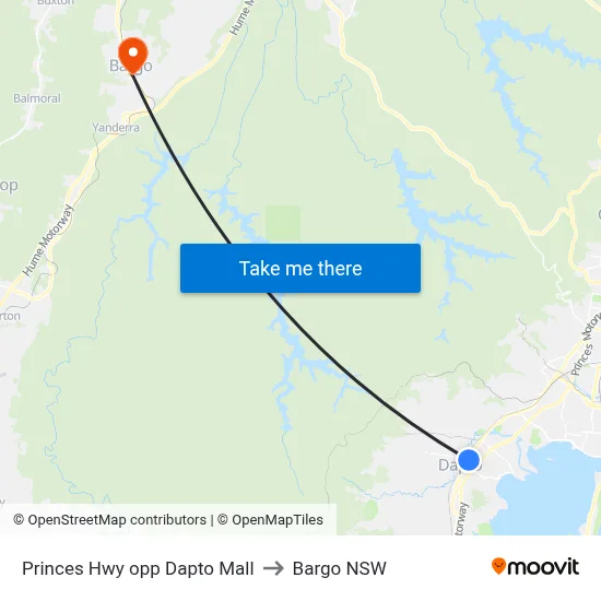 Princes Hwy opp Dapto Mall to Bargo NSW map