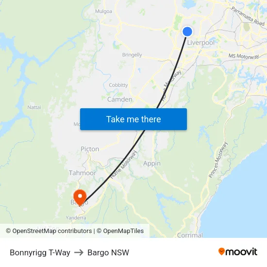 Bonnyrigg T-Way to Bargo NSW map