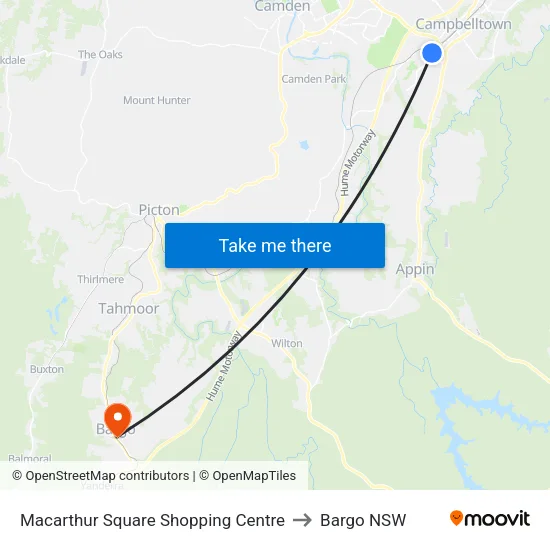 Macarthur Square Shopping Centre to Bargo NSW map