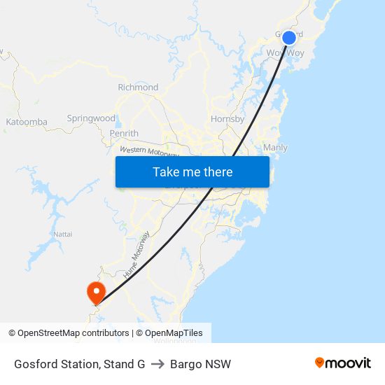 Gosford Station, Stand G to Bargo NSW map