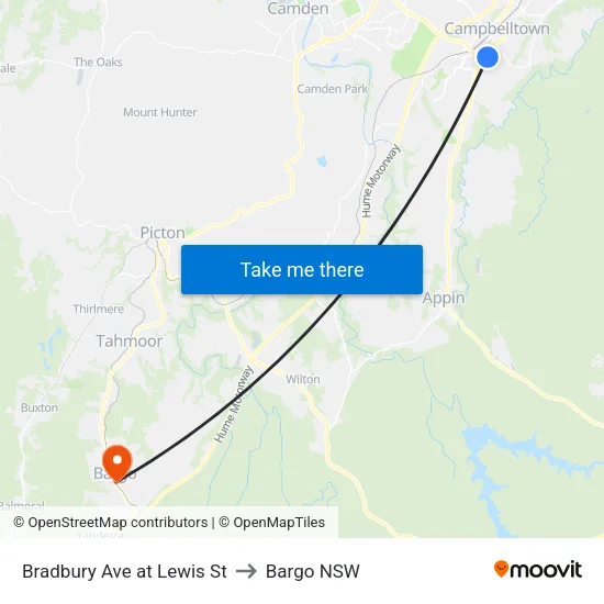 Bradbury Ave at Lewis St to Bargo NSW map