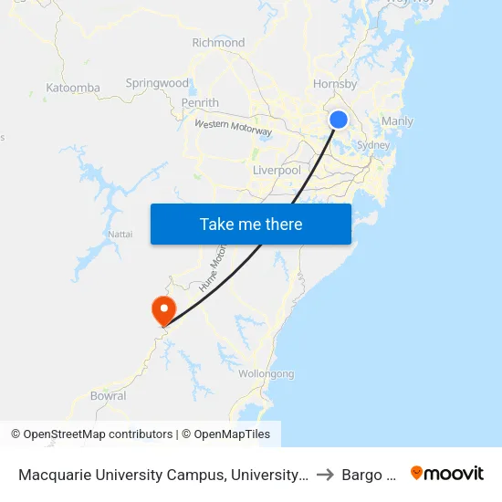 Macquarie University Campus, University Ave, Stand D to Bargo NSW map